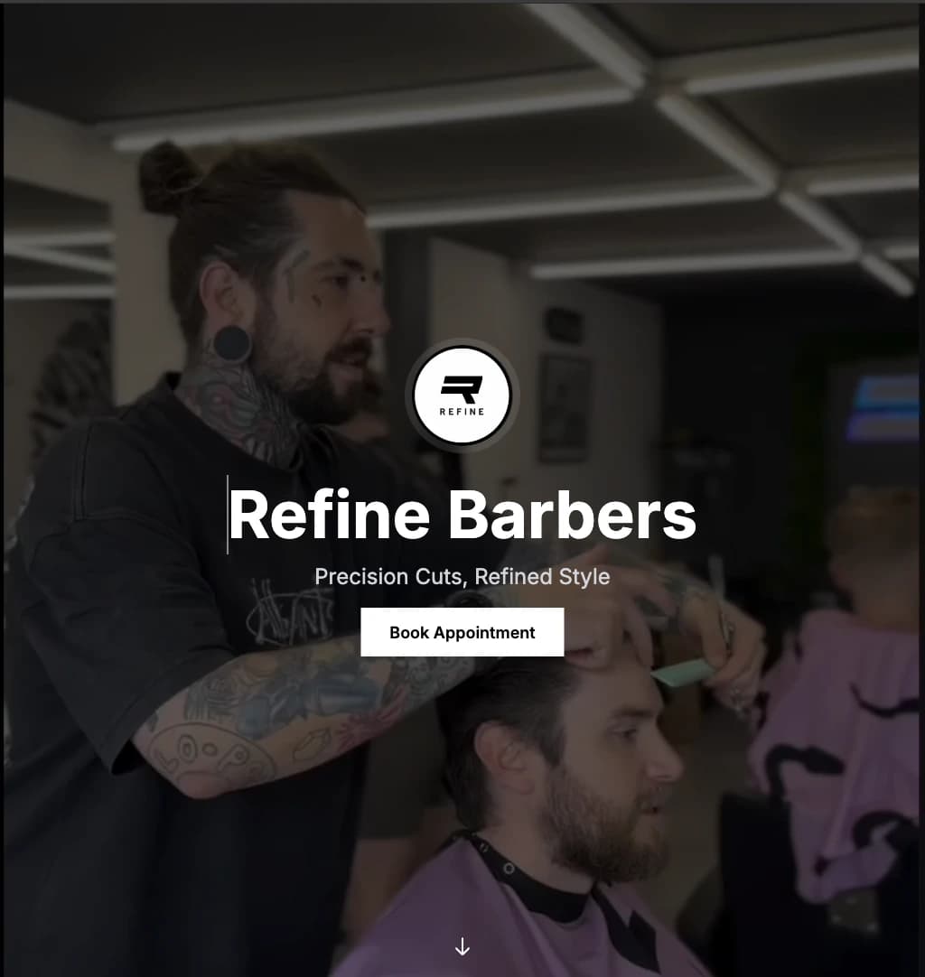 Homepage preview of the Refine Barbers website